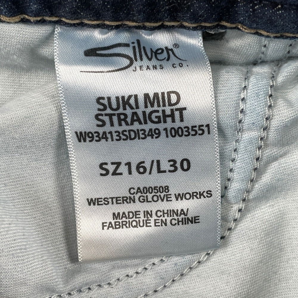 Silver Jeans Womens 16 Blue Suki Mid Straight Dark Wash Denim - Picture 4 of 10